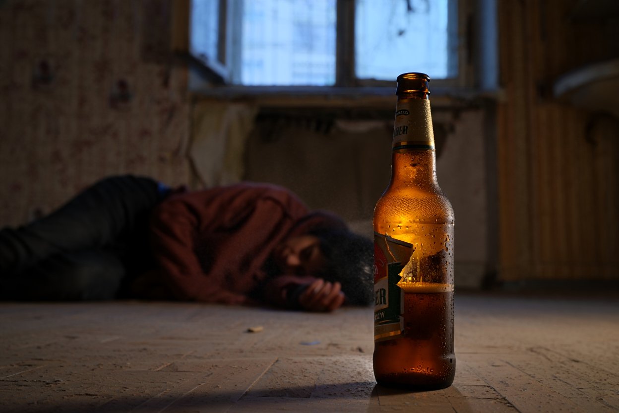 Развитие психоза Бутылка алкоголя на фоне человека