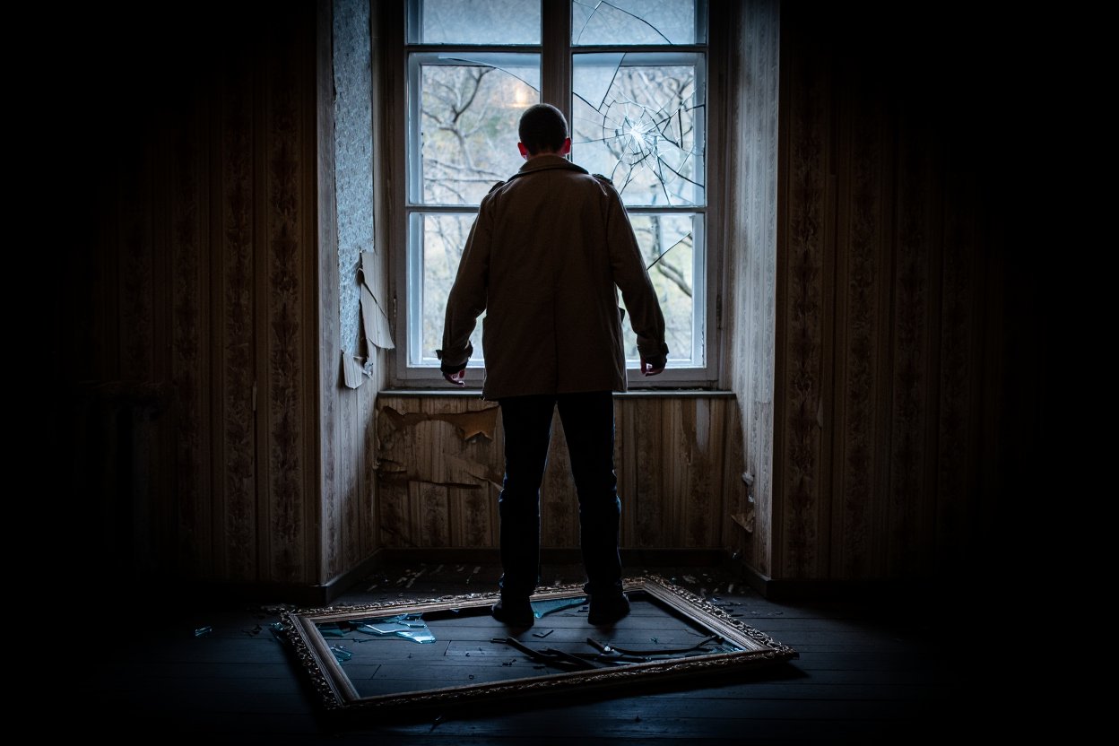 Причины возникновения ПТСР Мужчина стоит посреди разбитой комнаты