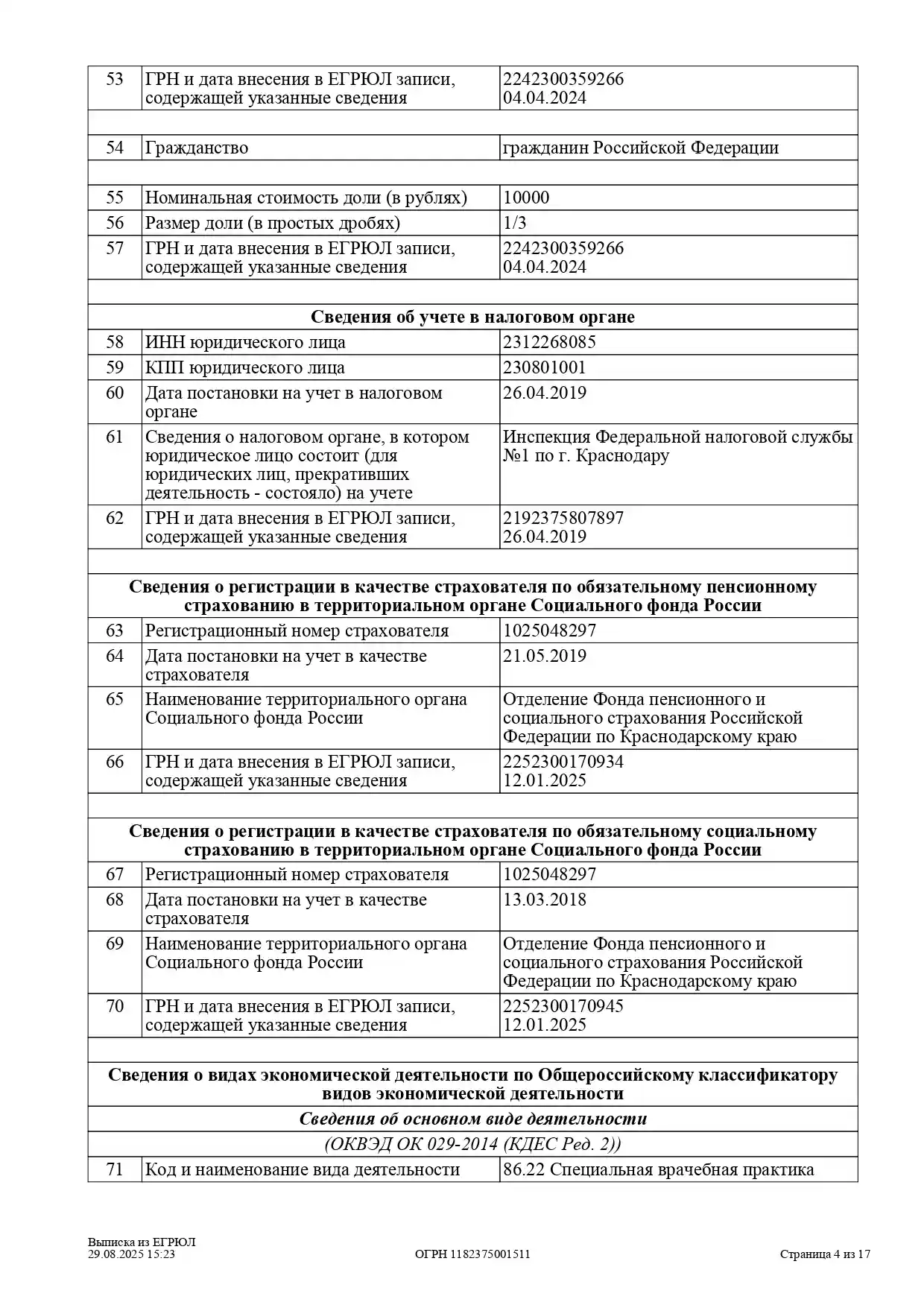 Выписка из ЕГРЮЛ